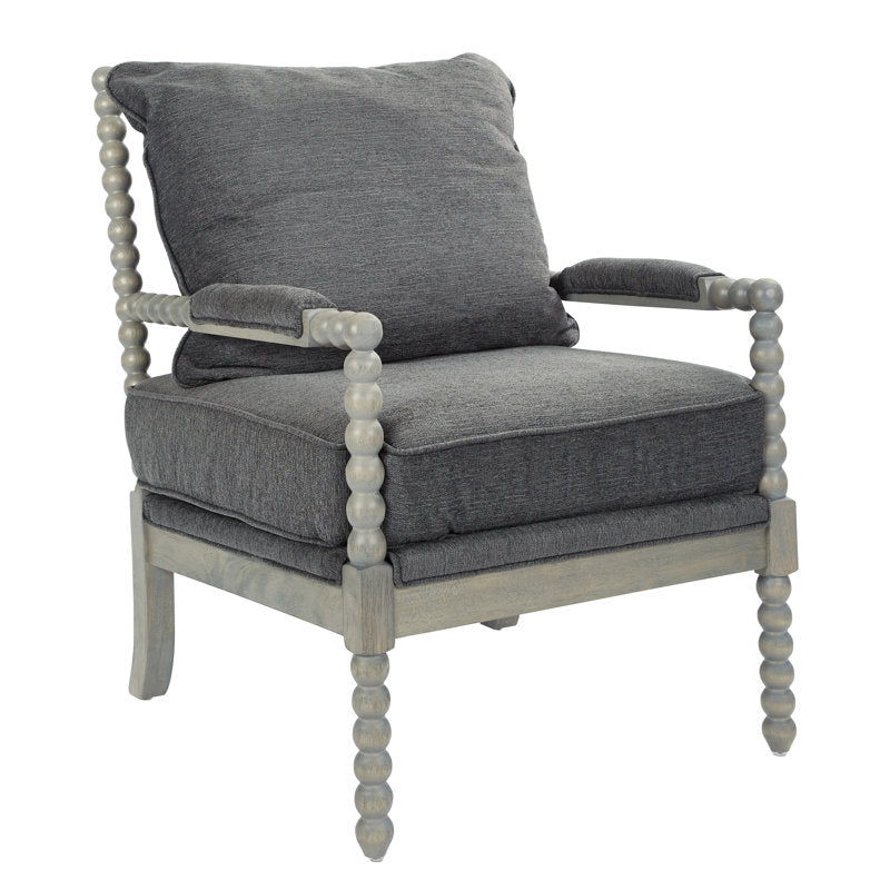 Armchair with Charcoal Fabric Upholstery and Brushed Gray Wood Frame