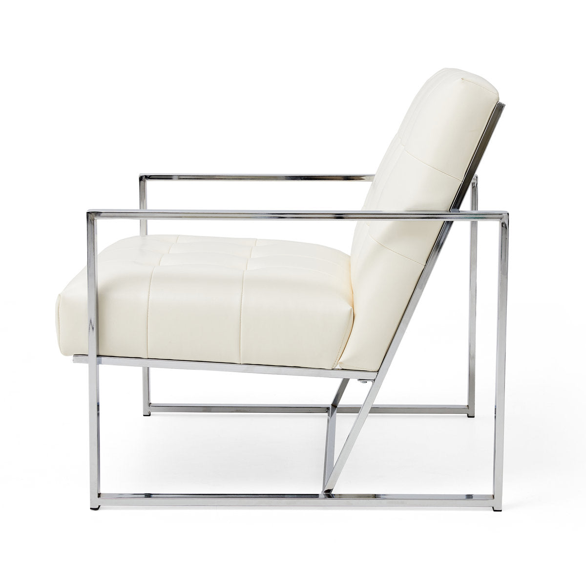 Armchair with Cream Faux Leather Upholstery and Metal Legs