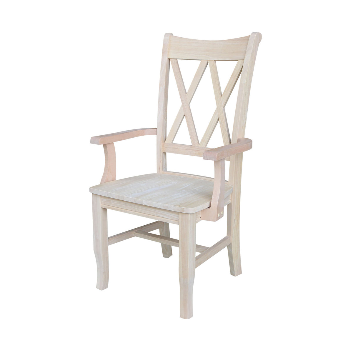 Armchair with Double X-Back and Solid Rubberwood Frame, Unfinished