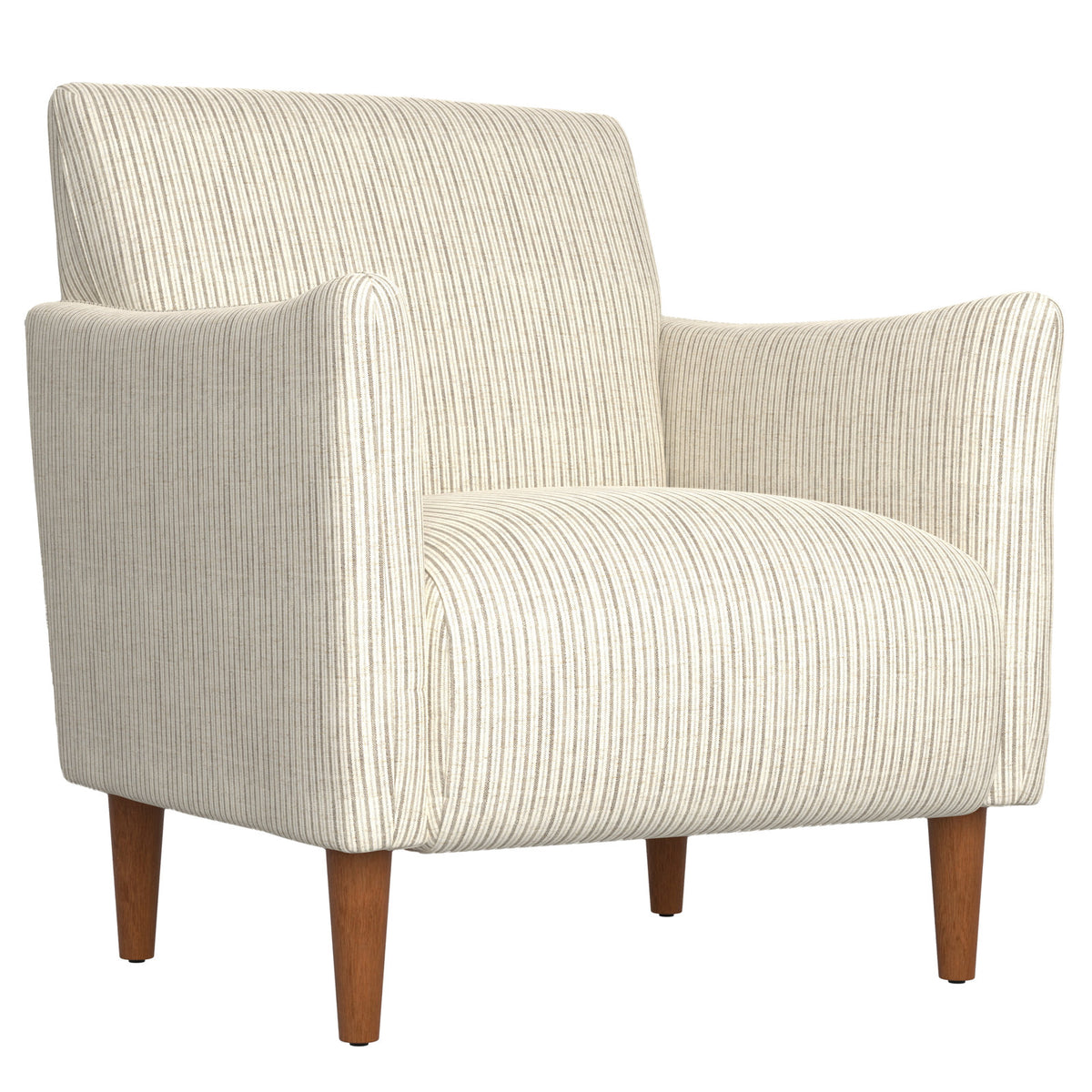 Armchair with Flared Arms, Ash Beige Striped Chenille