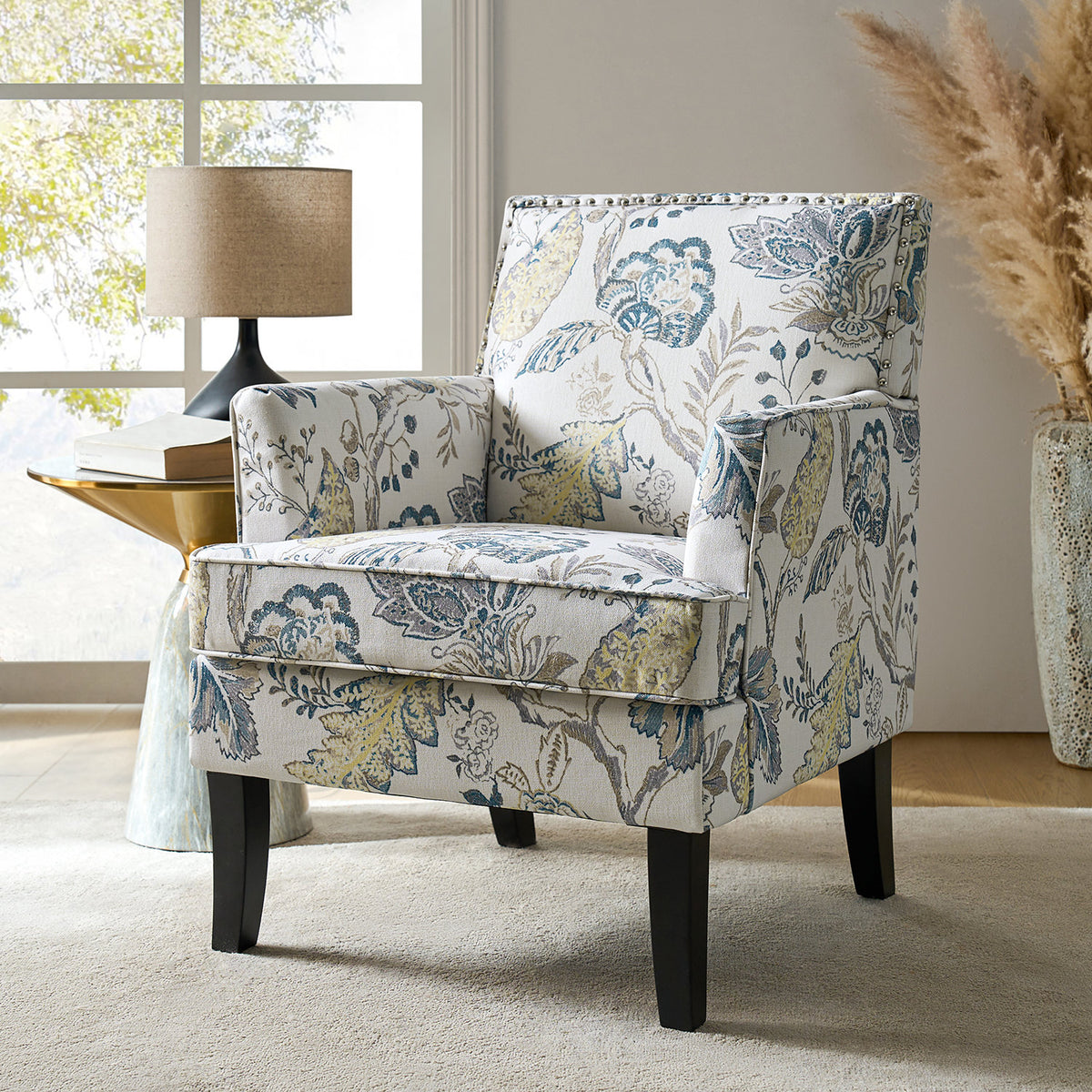 Armchair with Floral Polyester Blend Upholstery