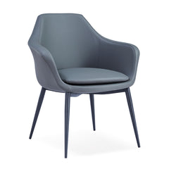 Armchair with Gray Leatherette and Black Metal Legs