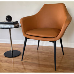 Armchair with Gray Leatherette and Black Metal Legs