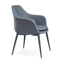 Armchair with Gray Leatherette and Black Metal Legs