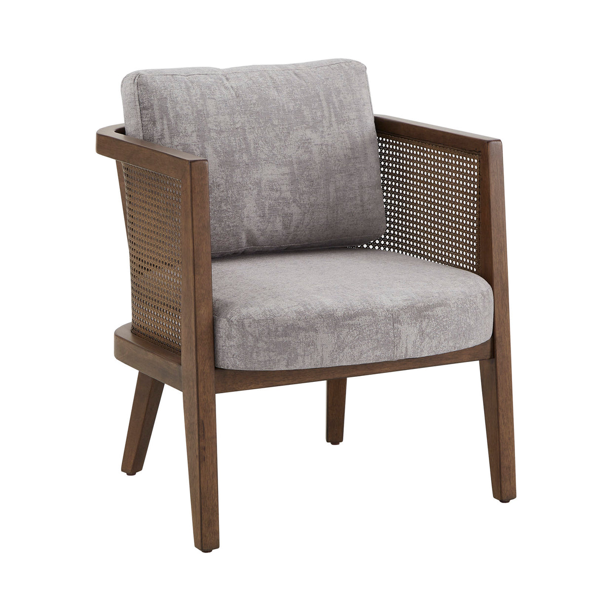 Armchair with Gray Upholstery and Walnut Legs