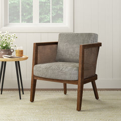 Armchair with Gray Upholstery and Walnut Legs