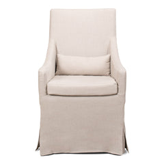 Armchair with Ivory Linen Upholstery and Gray Oak Legs