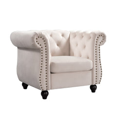 Armchair with Ivory Polyester Upholstery and Nailhead Trim