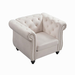Armchair with Ivory Polyester Upholstery and Nailhead Trim