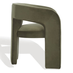 Armchair with Low Back and Wood Legs, Olive Green Velvet