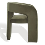Armchair with Low Back and Wood Legs, Olive Green Velvet