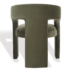 Armchair with Low Back and Wood Legs, Olive Green Velvet