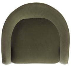 Armchair with Low Back and Wood Legs, Olive Green Velvet