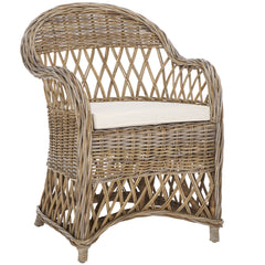 Armchair with Natural Wicker Frame and Cotton Upholstery