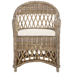 Armchair with Natural Wicker Frame and Cotton Upholstery