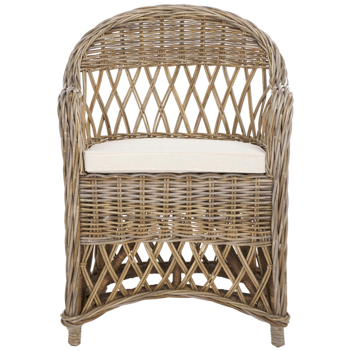 Armchair with Natural Wicker Frame and Cotton Upholstery