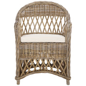 Armchair with Natural Wicker Frame and Cotton Upholstery
