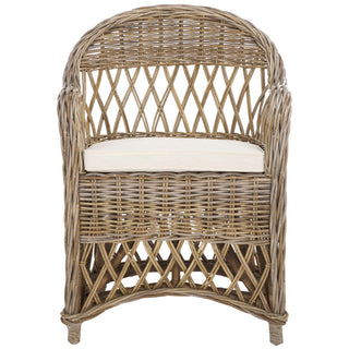 Armchair with Natural Wicker Frame and Cotton Upholstery