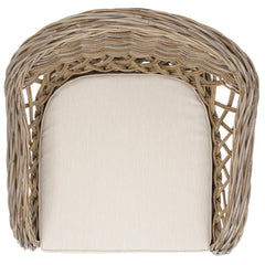 Armchair with Natural Wicker Frame and Cotton Upholstery