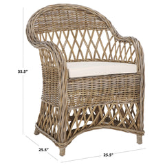 Armchair with Natural Wicker Frame and Cotton Upholstery