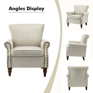 Armchair with Oatmeal Polyester Upholstery and Walnut Legs