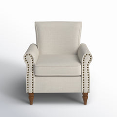 Armchair with Oatmeal Polyester Upholstery and Walnut Legs