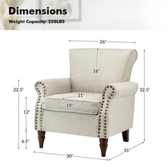 Armchair with Oatmeal Polyester Upholstery and Walnut Legs