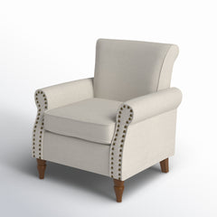 Armchair with Oatmeal Polyester Upholstery and Walnut Legs