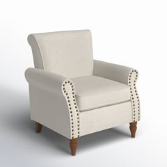 Armchair with Oatmeal Polyester Upholstery and Walnut Legs
