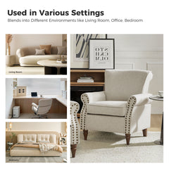 Armchair with Oatmeal Polyester Upholstery and Walnut Legs