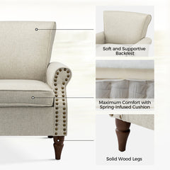 Armchair with Oatmeal Polyester Upholstery and Walnut Legs