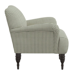 Armchair with Olive Chunky Houndstooth Cotton Upholstery and Espresso Legs