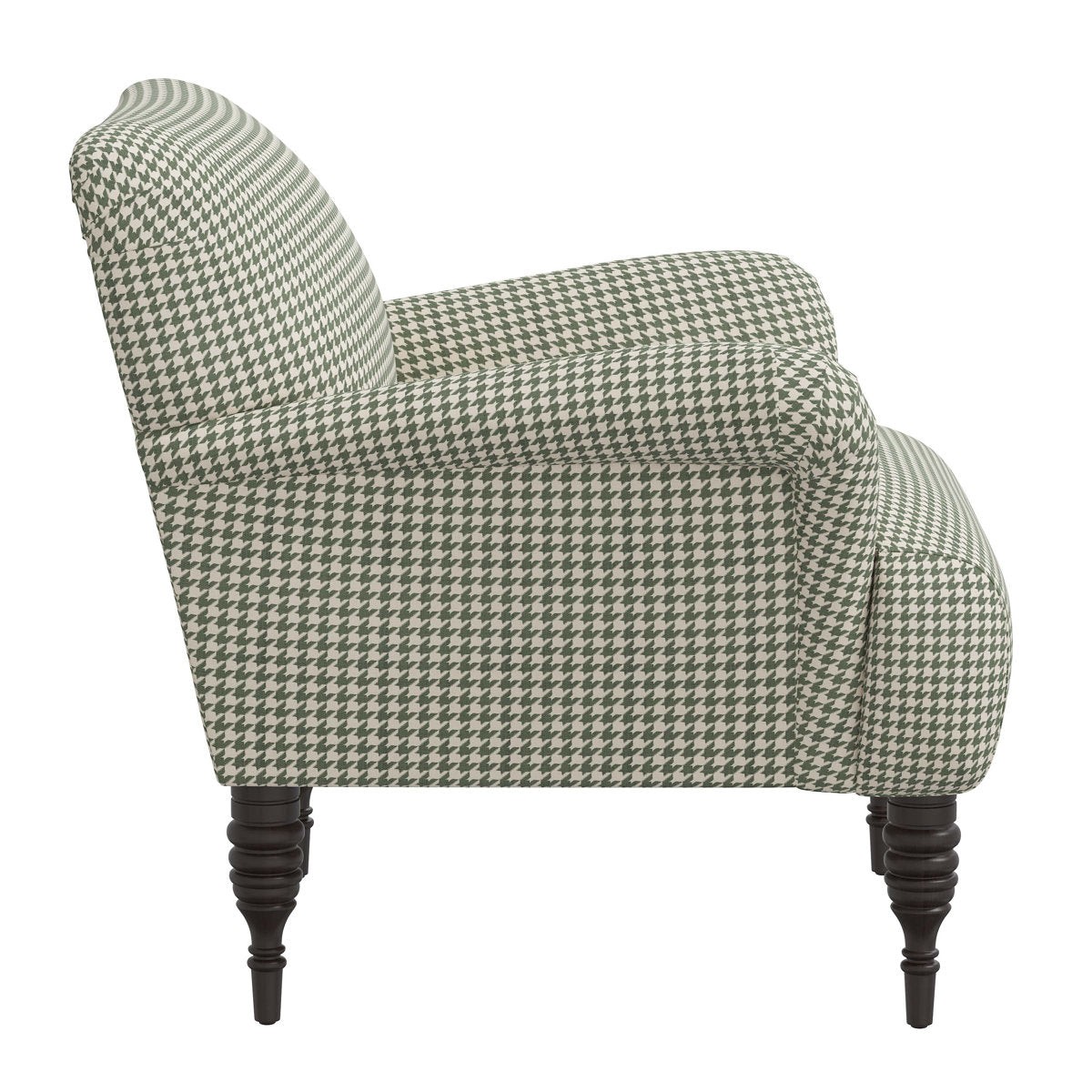Armchair with Olive Chunky Houndstooth Cotton Upholstery and Espresso Legs
