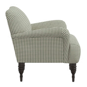 Armchair with Olive Chunky Houndstooth Cotton Upholstery and Espresso Legs