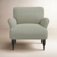 Armchair with Olive Chunky Houndstooth Cotton Upholstery and Espresso Legs
