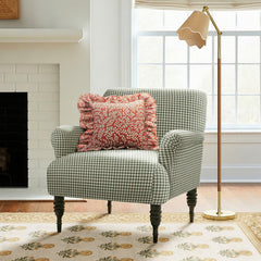 Armchair with Olive Chunky Houndstooth Cotton Upholstery and Espresso Legs