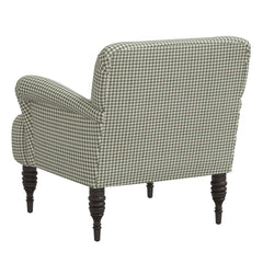 Armchair with Olive Chunky Houndstooth Cotton Upholstery and Espresso Legs
