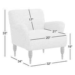 Armchair with Olive Chunky Houndstooth Cotton Upholstery and Espresso Legs