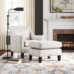 Armchair with Ottoman, Polyester in French Script with Espresso Legs