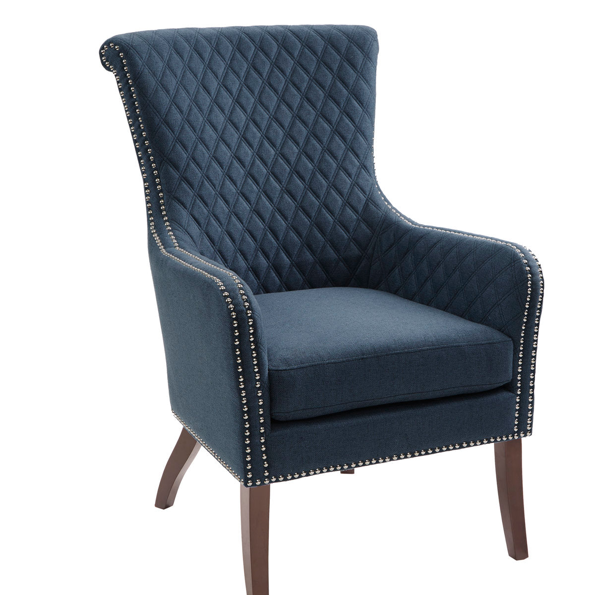 Armchair with Quilted Back and Nailhead Trim in Dark Blue