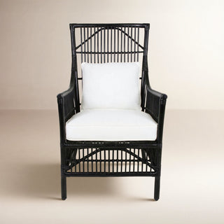 Armchair with Rattan Frame and Cotton Blend Upholstery
