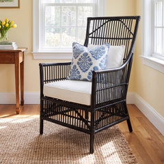 Armchair with Rattan Frame and Cotton Blend Upholstery