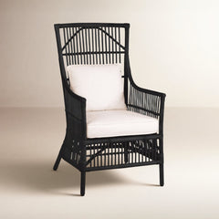Armchair with Rattan Frame and Cotton Blend Upholstery