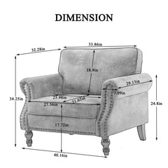 Armchair with Rolled Arms and Black Wood Legs