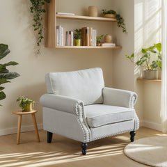 Armchair with Rolled Arms and Black Wood Legs