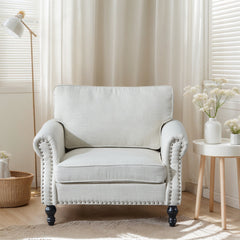 Armchair with Rolled Arms and Black Wood Legs
