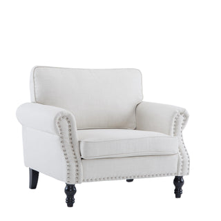 Armchair with Rolled Arms and Black Wood Legs