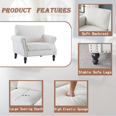 Armchair with Rolled Arms and Black Wood Legs