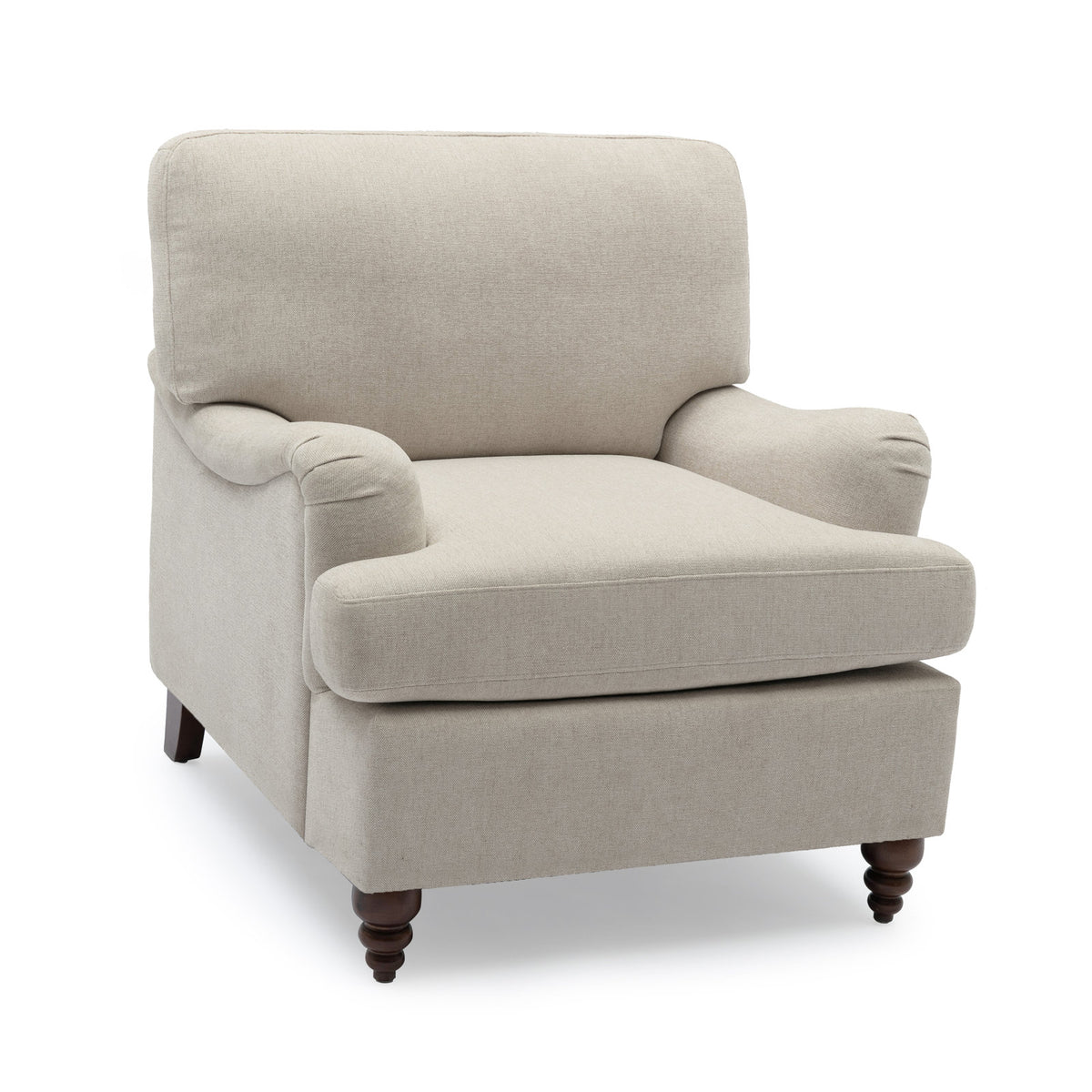 Armchair with Rolled Arms and Walnut Legs in Sea Oat Polyester