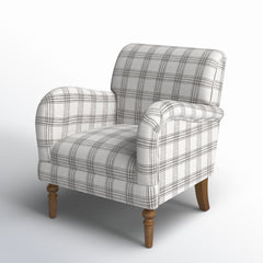 Armchair with Round Arms and Removable Legs in Gray Plaid Polyester